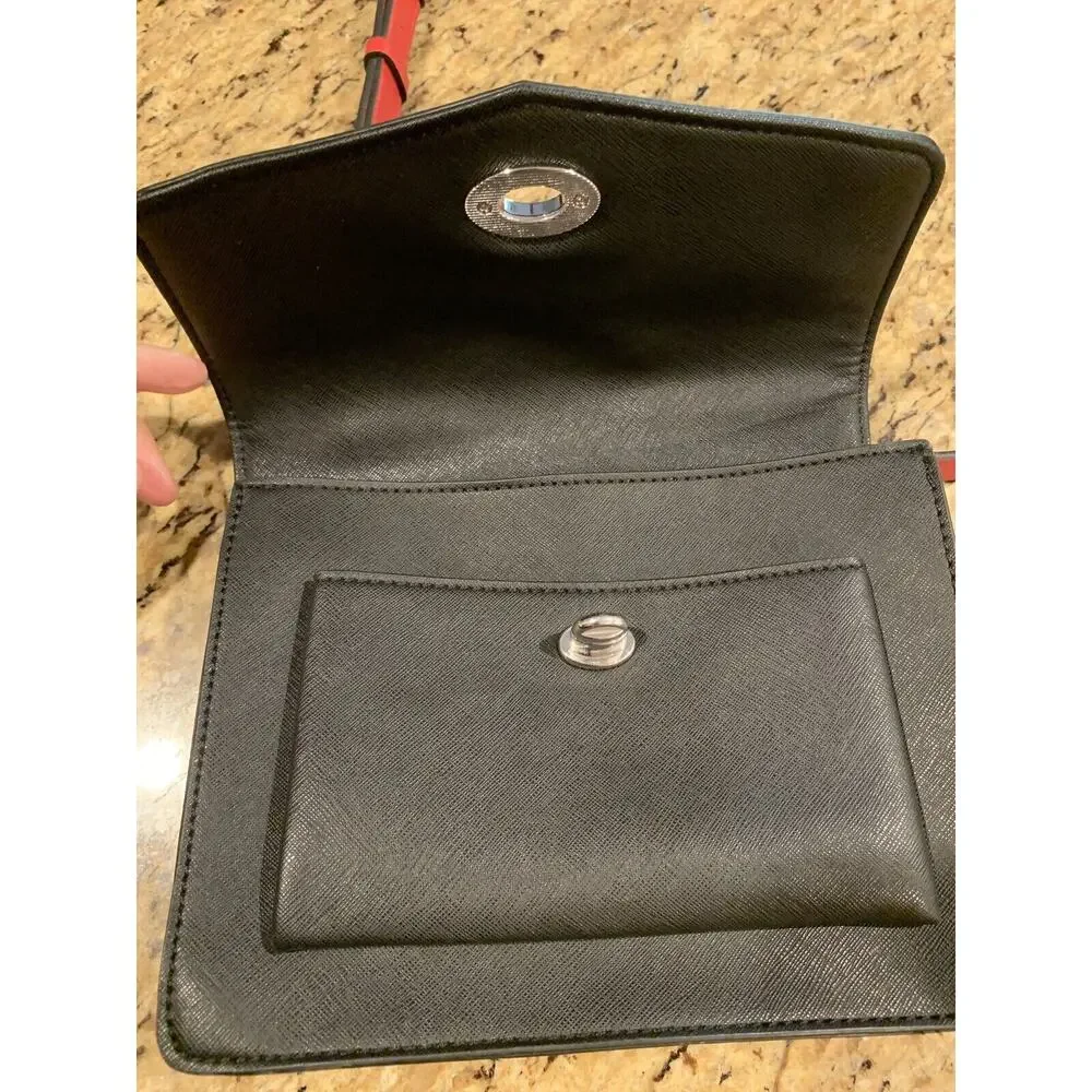 Guess Los Angeles Womens Black Purse Red Shoulder‎ Strap Silver Hardware